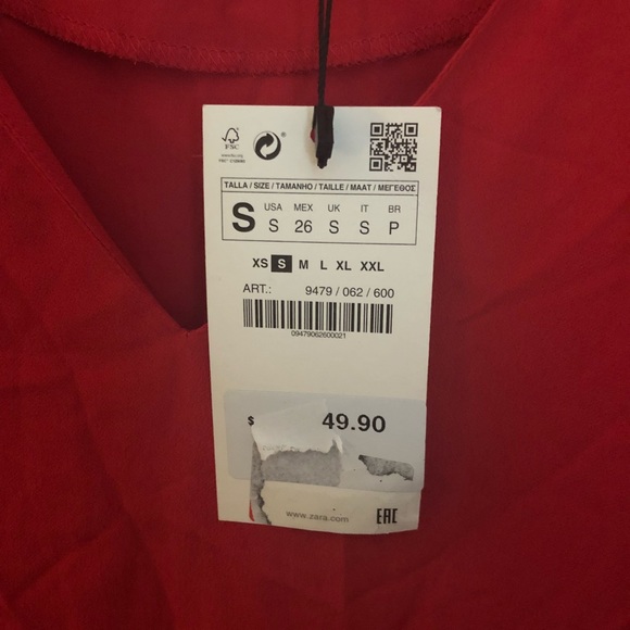 NWT Zara 3/4 Sleeve Ruffle Red Blouse Size Small - Picture 6 of 6